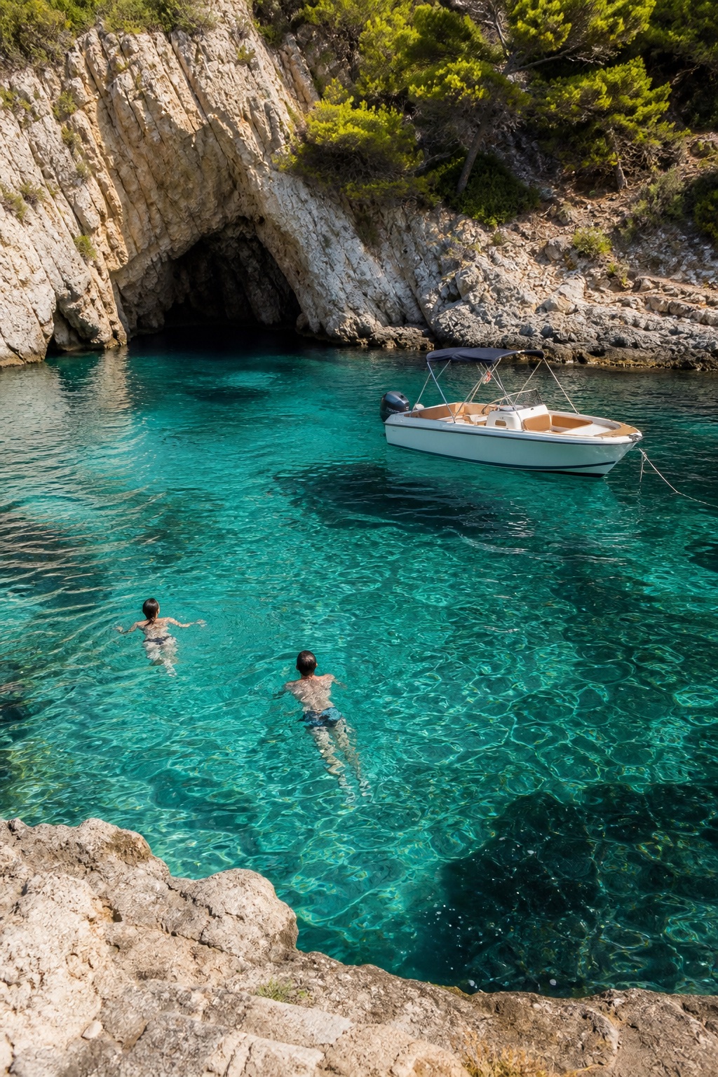 Blue water inside a sea cave near Dubrovnik