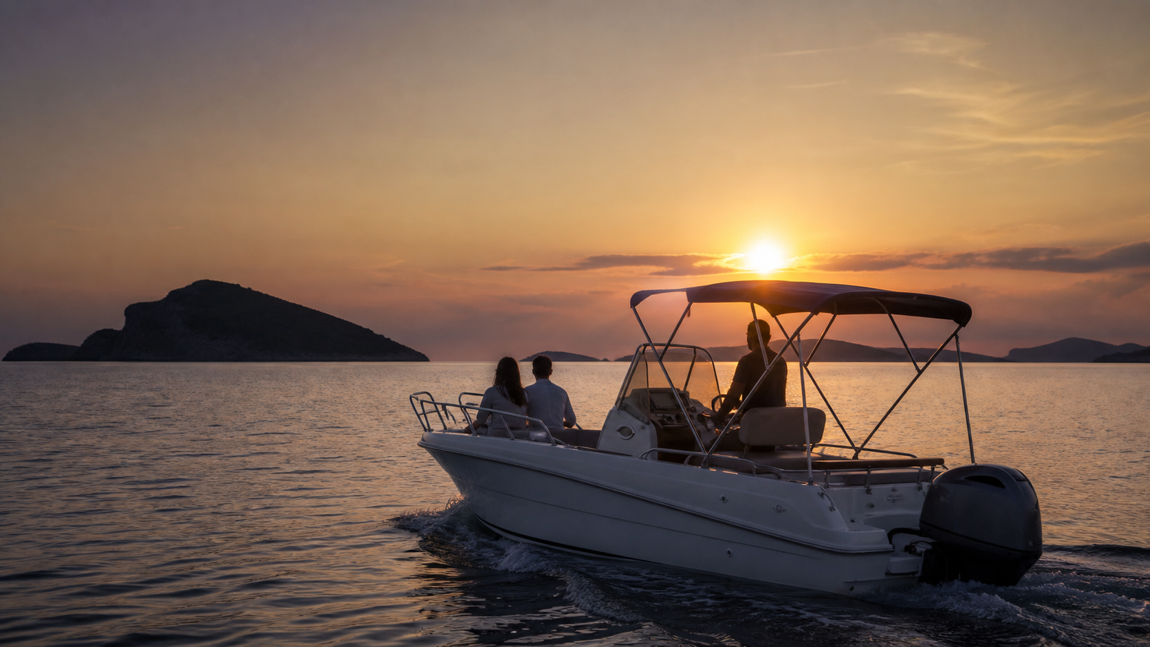 Couple watching an Adriatic sunset from a private boat near Dubrovnik